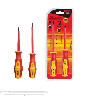 תמונת מוצר נוספת 1 של סט מברגים VDE 1000V דו-קומפוננטי 2 יחידות — שני מברגי VDE שטוח ופיליפס בידיות צהובות מבית B.Tech בקטגוריית מגוון מברגים וסטים. מק