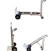 עגלת משא אלומיניום תלת-מצבית של B.Tech 450 ק"ג החזקה ביותר במבט תלת-רבעי — עגלת אלומיניום כסופה עם 4 גלגלים אחוריים שחורים (ולזוג נוספים מתקפלים), ידית הרמה קשת עליונה עגולה, מתגלגלת במצב אופקי למשטח עבודה, אנכי רגיל לנשיאה, וקונפיגורציה של ארבעה גלגלים לעגלת משא נוחה. שלושה מבטים מראים את שלושת המצבים. עומס 450 ק"ג. מק"ט 0503190 — העגלה הכי חזקה בסדרה.