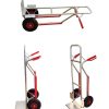 עגלת אלומיניום T5 מגלש של B.Tech 6.2 ק"ג עומס 250 ק"ג במבט תלת-רבעי — עגלת משא קלת-משקל מאלומיניום כסוף מבריק עם גלגלי PU שחור-אדומים גדולים אחוריים, פלטת מגלש מאחור, ידית מסעית עם אחיזות גומי אדום, קשת ידית עליונה מעוקלת לנשיאה נוחה. 3 מבטים: עגלה מקיפה (אופקית), זקופה מצד שמאל וזקופה מצד ימין. מק"ט 0503194 — העגלה הקלה ביותר בסוג זה, לאנשי מחסן ומעבר ציוד.