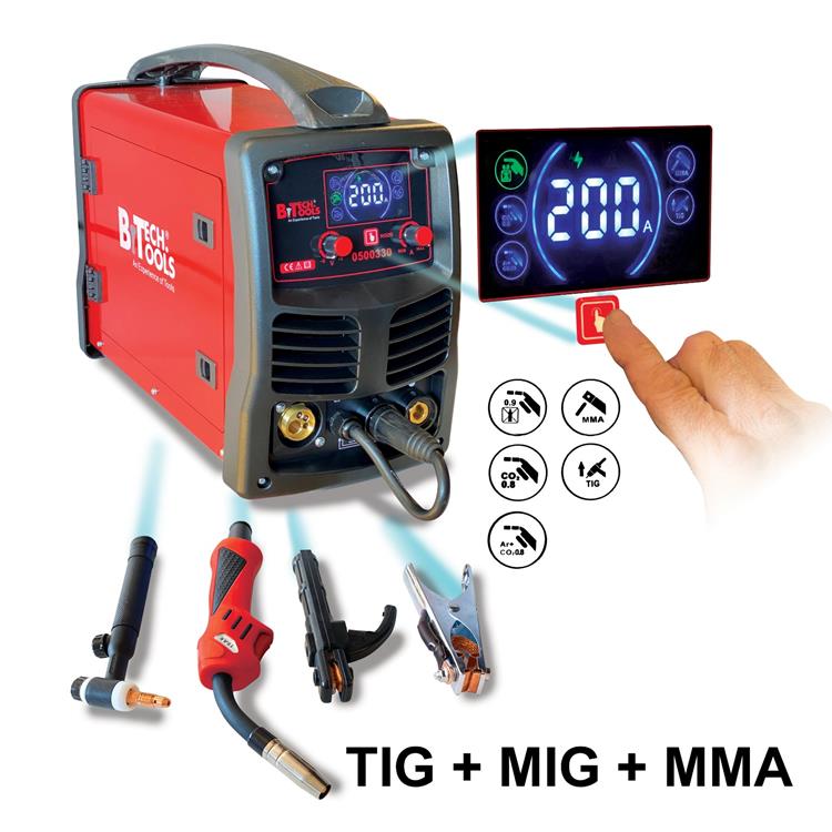 רתכת אינוורטר 200AH LCD דגם MMT 3 ב 1 WS4 TIG+MIG+MMA B.Tech 0500330