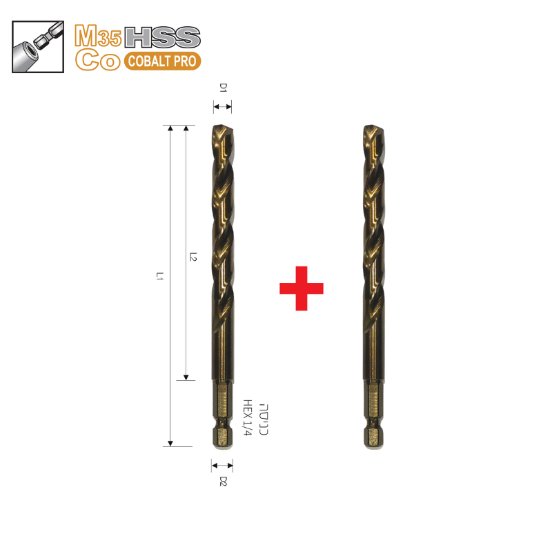 מקדח לאימפקט זוגי 1/4" COBALT M35 B.Tech 0509503