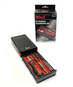 סט מברגים רצ'ט מקצועי עם ידית ארגונומית, ביטים ובוקסות במארז קומפקטי – B.Tech