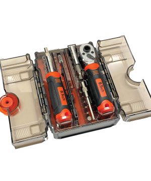 סט בוקסות ביט משולב מברג רצ'ט 112 חלקים B.Tech – תצוגה פתוחה של כל החלקים בקופסה