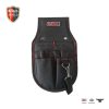 פאוץ' מולטי כלי SHIELD על חגורה 8 פונקציות של B.Tech במבט חזית — פאוץ' שחור קומפקטי עם תפרי אדום ולוגו BiTech Tools אדום, חזית מחולקת ל-8 תאים (4 חיצוניים אנכיים, תא מרכזי עם אבזם וטבעת מתכת לחגירה, לולאת סגירה) לאחסון מברגים, מפתחות אלן ואביזרי חשמלאי. מק"ט 0503871 — פאוץ' מקצועי לעבודות אחזקה מיידיות.