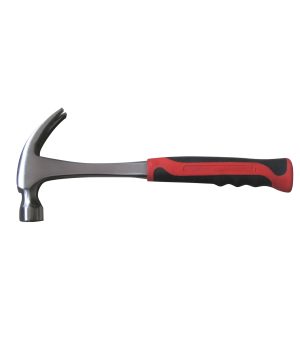 פטיש תפסן ידית פייברגלס של B.Tech במשקל 16OZ — ראש פלדה דרופ-פורג'ד כסוף-מבריק עם תפסן Claw מאחור, ידית פייברגלס אפור-מטכית ואחיזה אדומה-שחורה ארגונומית עם תוויות עליונה אדומה. מק"ט 0501028.