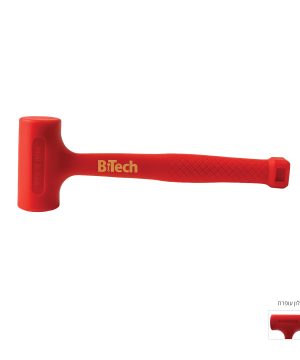 פטיש ללא רתע PP מלא עופרת 800DD 16OZ של B.Tech במבט צד — ראש פלסטי שקוף עם מילוי עופרת פנימי לבליעת ההלם, גוף מתכת מחושל בקצה הראש ובשני צידיו, ידית פיברגלס באדום עם ציפוי גומי שחור באחיזה ובסיומת. הפטיש מספק הלימה ללא חזרה לעבודות הרכבה עדינות. מק"ט 0501049.