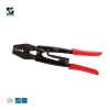 לוחץ רץ'ט ארגונומי 100KN 0501203 של B.Tech במבט צד — לוחץ נעלי כבל בגוף שחור עם ראש לחיצה DIN וחמישה תאי לחיצה הקסגונליים בגדלים מדורגים, ידיות אדומות מבודדות עם אחיזה ארגונומית. מתאים ללחיצת נעלי כבל בגדלי 1.5-10 מ"מ². כושר לחיצה 100KN. מק"ט 0501203.