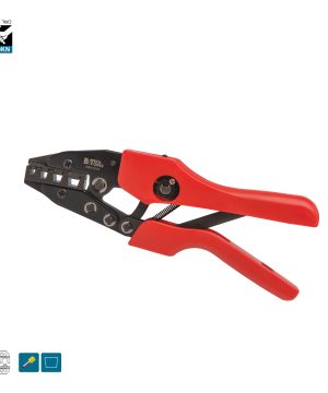 חותך צד מקצועי של B.Tech — לסתות פלדה כסופות-מבריקות עם חיתוך צד חד, גוף עם ידיות אדומות עבותות PVC. שרטוטים טכניים בתחתית מציגים מידות 13/11 ו-7.5 מ"מ. מתאים לחיתוך פלסטיק וחומרי אריזה רכים. מק"ט 0501213.