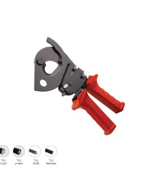 חותך כבלים חשמל יד אחת 500mm² של B.Tech במבט צד — חותך כבלים מקצועי TCR-500B עם ראש שחור גדול ולסת מסור, ידיות אדומות-שחורות מקוצרות עם מנגנון שחרור מהיר. מתאים לחיתוך כבלי חשמל גדולים עד 500 מ"מ² בעבודה ביד אחת. מתאים לעבודות חשמל מקצועיות. מק"ט 0501218.