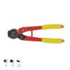 חותך כבלים ALU מנוף 0501256 של B.Tech במבט עליון — חותך כבלים קומפקטי עם ראש שחור-נירוסטה עגול, ידיות אדומות מתכת עם ציפוי גומי צהוב משונן בקצוות וחורי תלייה. מתאים לחיתוך כבלי Cu/Al, משוריין ו-Steel Bar במאמץ קטן. מק"ט 0501256.