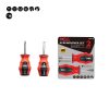 סט שני מברגים סטנדרטי של B.Tech (Screwdriver Set 2pcs) — מברג פיליפס PH2X38mm ומברג שטוח 6X38mm קצרים עם ידיות אדומות-שחורות ארגונומיות. הסט מוצג גם באריזת בלסטר מקצועית עם תווית BTECH TOOLS SCREWDRIVER SET 0502232. סמלים: HRC 51-54, CrV 6150, MAGNETIC TIP, GRIP TIP. מק"ט 0502232.