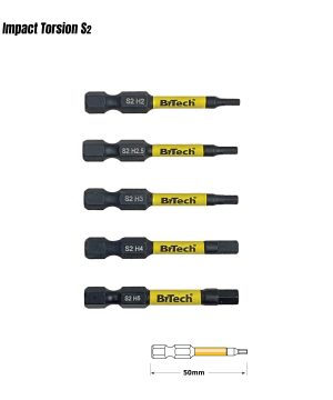 תמונת מוצר נוספת 1 של ביטים אלן מגנטיים B.Tech S2 Impact Torsion — 2 ביטים שחורים Hex S2 עם טבעת צהובה בגדלי H3/H4 מבית B.Tech בקטגוריית ביטים. מק