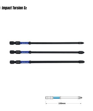 תמונת מוצר נוספת 2 של ביטים פיליפס מגנטיים B.Tech S2 Impact Torsion — 3 ביטים שחורים פיליפס S2 עם טבעת כחולה מבית B.Tech בקטגוריית ביטים. מק