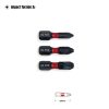 ביטים פוזידרייב מגנטיים S2 Impact Torsion של B.Tech במבט קדמי — שלושה ביטים שחורים באורך 25 מ"מ בגדלי PZ1, PZ2, PZ3, כל אחד עם טבעת אדומה מרכזית לאזהרת הטורסיון (Impact Torsion Zone) שבולעת זעזועי מברגות אימפקט וחוסכת שחיקת הביט. סימון לייזר 'S2 PZ1/PZ2/PZ3' על הזנב. שרטוט מימדי תחת — אורך 25 מ"מ. מתאימים למברגות אימפקט לברגי Pozidriv בעבודות גבס ובנייה.