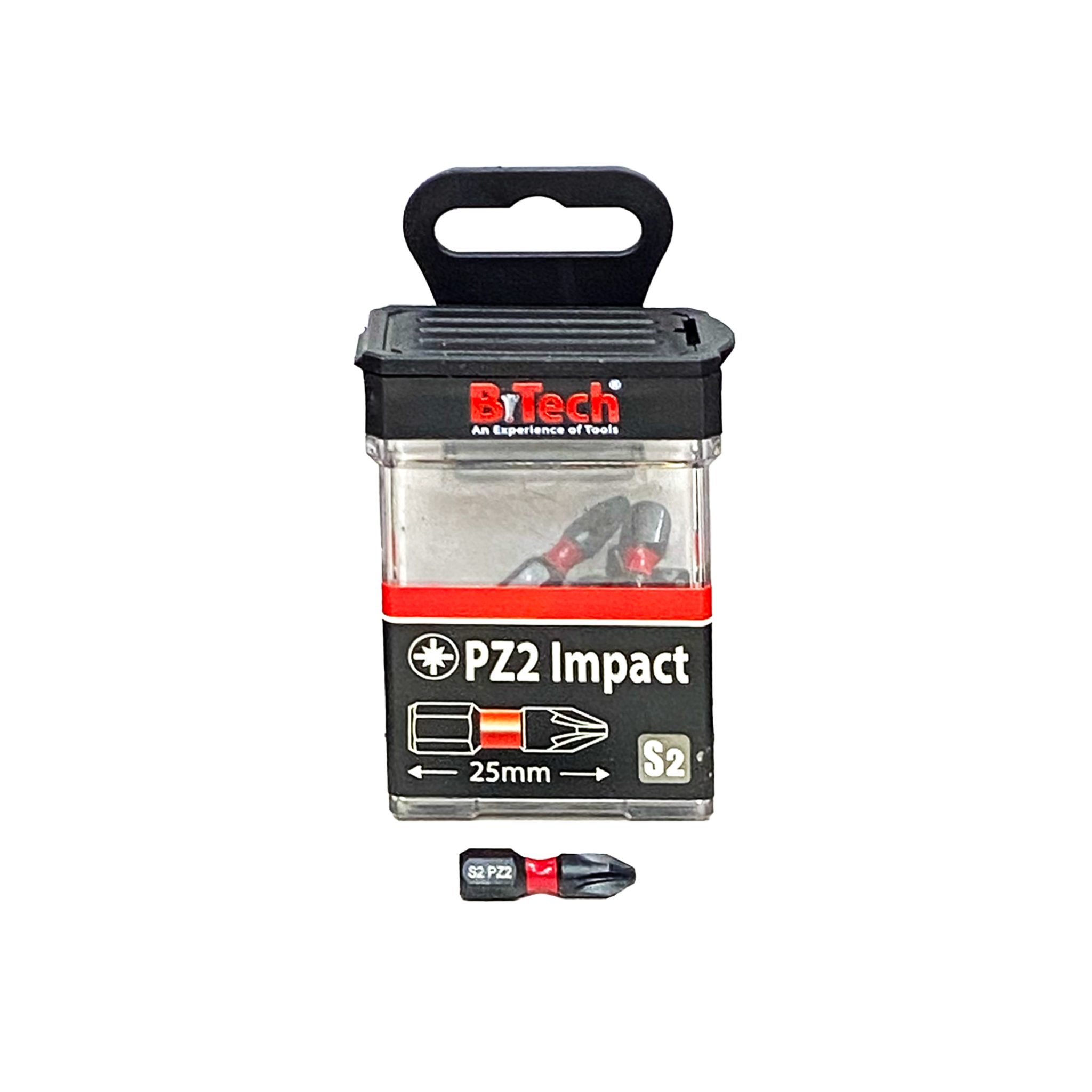 אריזה מקורית של ביטים פוזידרייב מגנטיים B.Tech S2 Impact Torsion — 3 ביטים שחורים פוזידרייב S2 עם טבעת אדומה מבית B.Tech בקטגוריית ביטים. מק"ט 0502622.