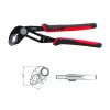 פלייר ארנב Joint Lock של B.Tech — לסתות מסוננות לאחיזה משתנה, מנגנון Joint נעילה אנטי-החלקה, גוף עם תווית BTECH TOOLS ומק"ט 0500242, וידיות אדומות-שחורות ארגונומיות. שרטוטים טכניים בתחתית מציגים מידות 31/41.6/49.8 ו-10.6 מ"מ. מתאים לאינסטלטורים.