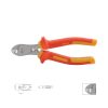 חותך צד תוכי בידוד עבה 1000V VDE 6"/150 מ"מ של B.Tech במבט צד — קטר צד אלקטרוני VDE עם ידיות אדומות-צהובות דו-קומפוננטיות (1000V מבודד GS IEC 60900), ראש חיתוך כרום-ונדיום עם להב חיתוך מחודד דמוי תוכי, ציר נעילה במרכז. הגדלות תחתונות מציגות את הראש מקרוב. מק"ט 0500297 — קטר מקצועי לחשמלאים, לחיתוך תחת מתח חי בכבלי נחושת ואלומיניום.