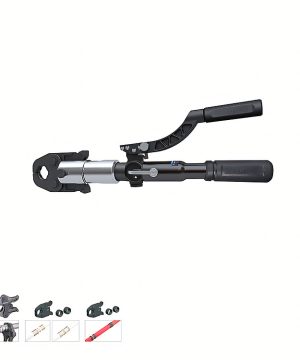 סט לוחץ מחברי 60KN צנרת של B.Tech במבט צד — לוחץ מחברים תעשייתי בגוף שחור עם ראש לחיצה משולש, ידיות שחורות-אדומות עם אחיזה ארגונומית. כלי מקצועי לחיבור צנרת בלחץ של עד 60KN, מתאים לעבודות אינסטלציה ומיזוג אוויר. מק"ט 0501257.