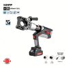 לוחץ נעלי כבל נטען 18V מיוחד לכבל מתח גבוה של B.Tech לכוח לחיצה 60KN — גוף אפור-שחור מסיבי עם ראש לחיצה עגול ופתוח עם מתאם נע, סוויץ' הפעלה אדום, סוללת ליתיום 18V 5.0Ah שחורה גדולה בתחתית. סמלים מציגים: 18V, 2-IN-1, BL Motor, 60KN, סוגי כבל Cu/Al, משריון, ACSR. מק"ט 0501270.