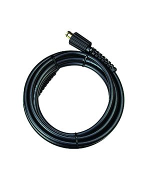 צינור לחץ 5 מטר למכונת שטיפה לדגם D19 של B.Tech במבט עליון — סליל צינור שחור באורך 5 מטר עם מחבר הברגה כסוף בקצה אחד וזיין חיזוק שחור גמיש. אטם איכותי עמיד בלחץ גבוה. מתאים למכונת שטיפה דגם D19 של B.Tech. מק"ט 0503016.