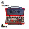 סט בוקסות 23 חלקים DR 3/8" של B.Tech סדרת MT Newton במבט חזית — מזוודת פלסטיק אדומה-שחורה עם מכסה פתוח וקצף שחור מודפס בלוגו B.Tech, 16 בוקסות 6PT כרום בשורה עליונה, ידית מחדשה אדומה-שחורה ו-T-Bar ארוכה. סימונים 3/8"Dr, MM, 6PT ו-72 (72 שיני רצ'ט). מק"ט 0505524 — סט בינוני של פרויקט ניוטן לעבודות רכב ותחזוקה ביתית.