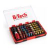 סט ביטים מקצועי 61 חלקים של B.Tech — מארז פלסטיק אדום-שחור פתוח עם מכסה שקוף ולוגו B.Tech, ובתוכו מגש שחור עם 61 ביטים מסודרים בשורות עם טבעות צבע (שטוח, פיליפס, פוזידרייב, טורקס, אלן וביטים ארוכים) ומחזיק ביטים מגנטי אדום-כרום. מתאים למברגות, אימפקט ועבודות הרכבה מקצועיות. מק"ט 0502037.