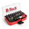 סט ביטים מקצועי 37 יחידות של B.Tech — מארז פלסטיק אדום פתוח עם מכסה שקוף ולוגו B.Tech, ובתוכו מגש שחור עם 37 ביטים מסודרים בטבעות צבע (פיליפס, פוזידרייב, שטוח, טורקס, אלן) ומחזיק ביטים מגנטי אדום-כרום. מתאים למברגות, אימפקט ועבודות הרכבה מקצועיות. מק"ט 0502771.