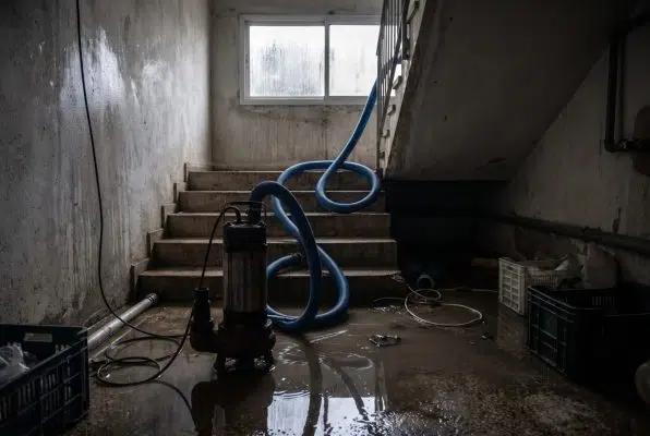 משאבה טבולה שואבת מים ממרתף שהוצף